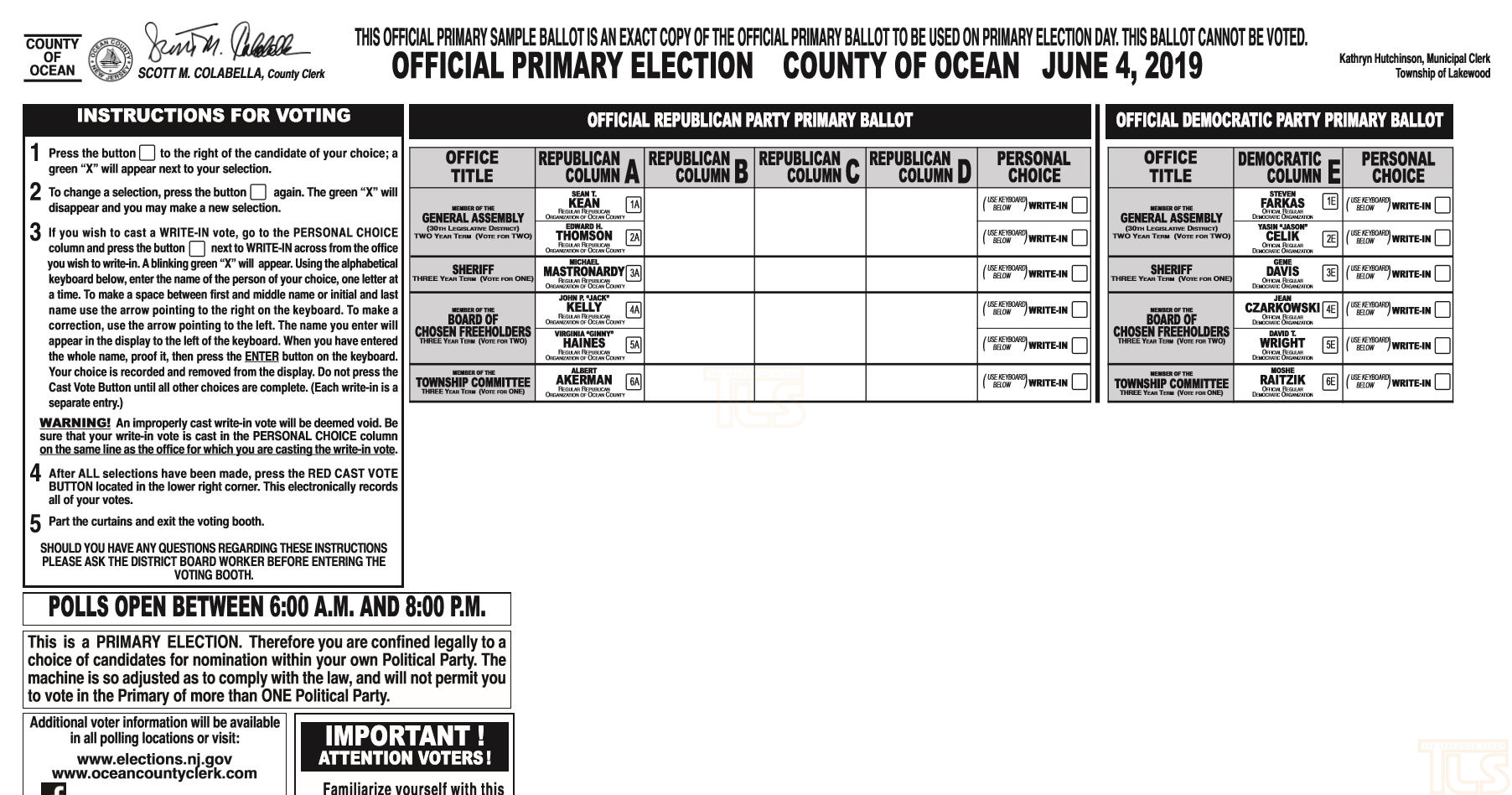 Primary Elections Get Underway In New Jersey; Polls Open between 6 AM8