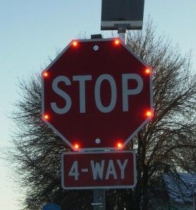 blinking stop sign